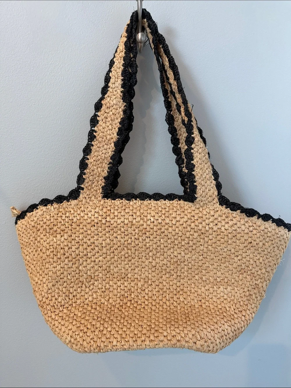 kate spade Straw Tote with Black Trim and Bow Accent